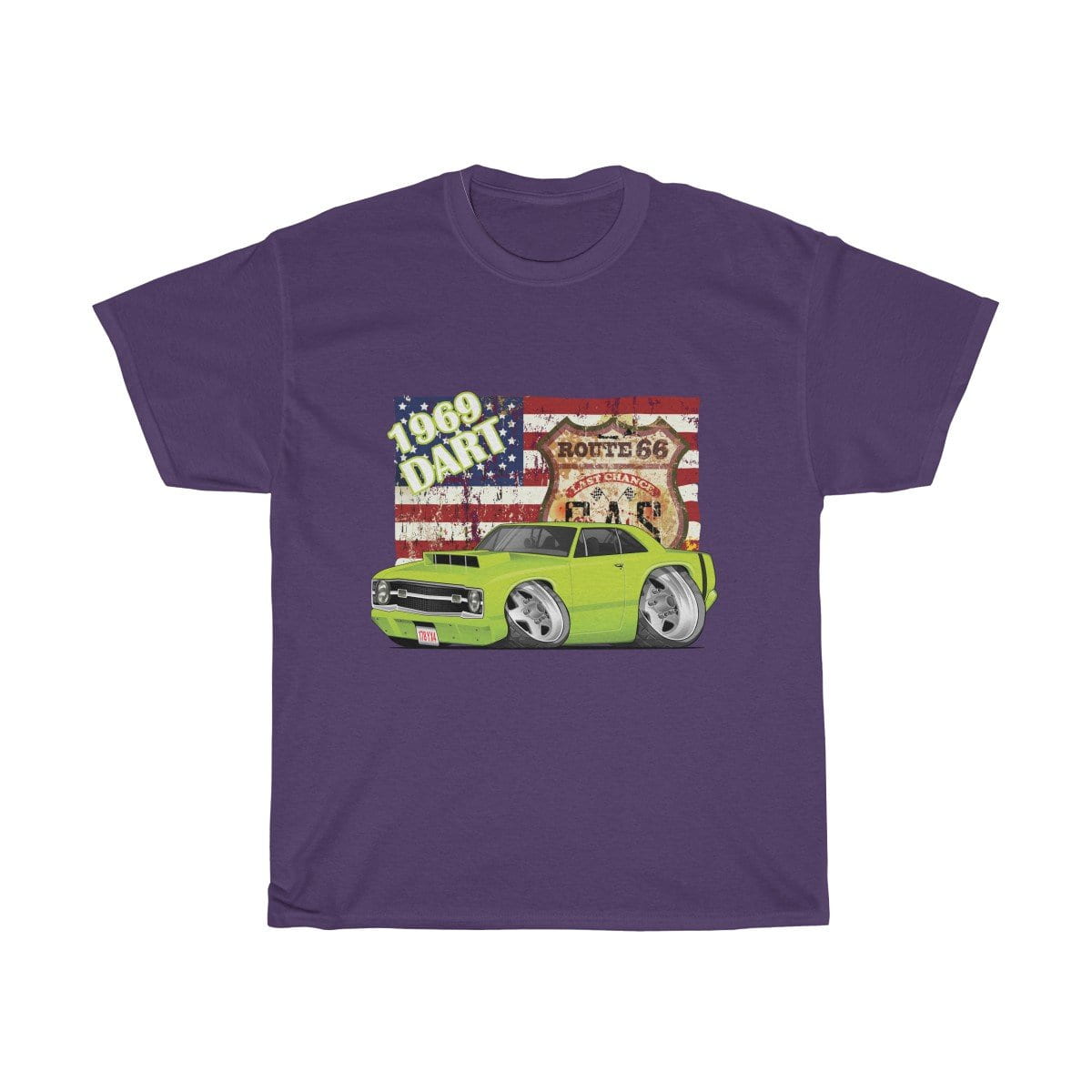 1969 Dart Car Art American Flag Route 66 Unisex Heavy Cotton Tee