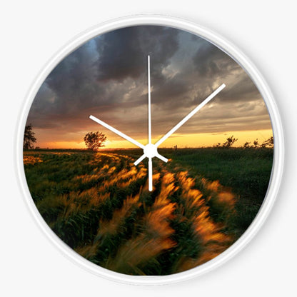Cloudy Field Sunset 10 inch wall clock