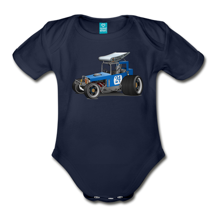 Blue Race Car Super Modified Car Art Organic Short Sleeve Baby Bodysuit - dark navy