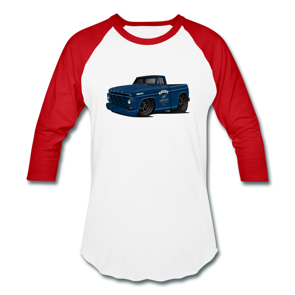 1967 Blue Ford F-100 Baseball T-Shirt - white/red