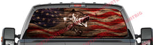 Fish with Wood Textured American Flag Rear Window Decal Graphic for Trucks