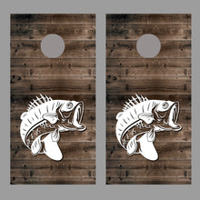 Fish Silhouette on Rustic Wood Corn Hole Board Decal Wrap