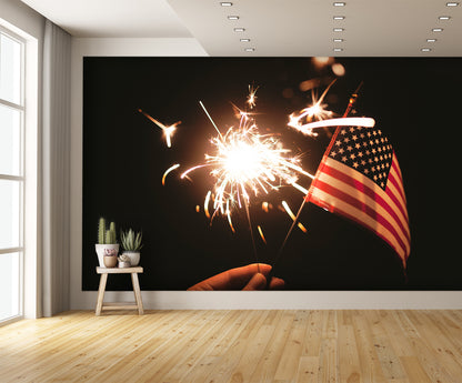 American Flag and Sparkler Wallpaper
