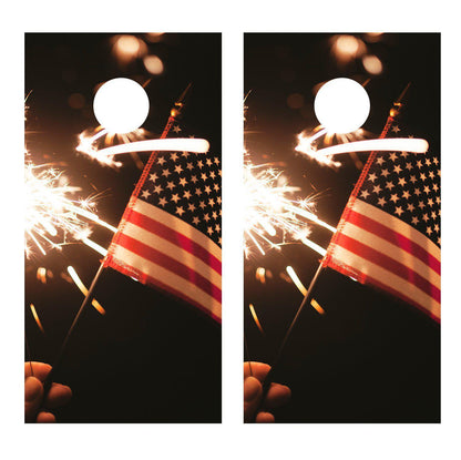 American Flag Sparkler Corn Hole Board Decal Wrap