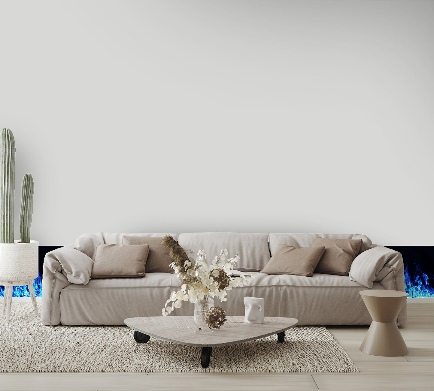 Blue Flaming Fire Border Custom Designed Wallpaper