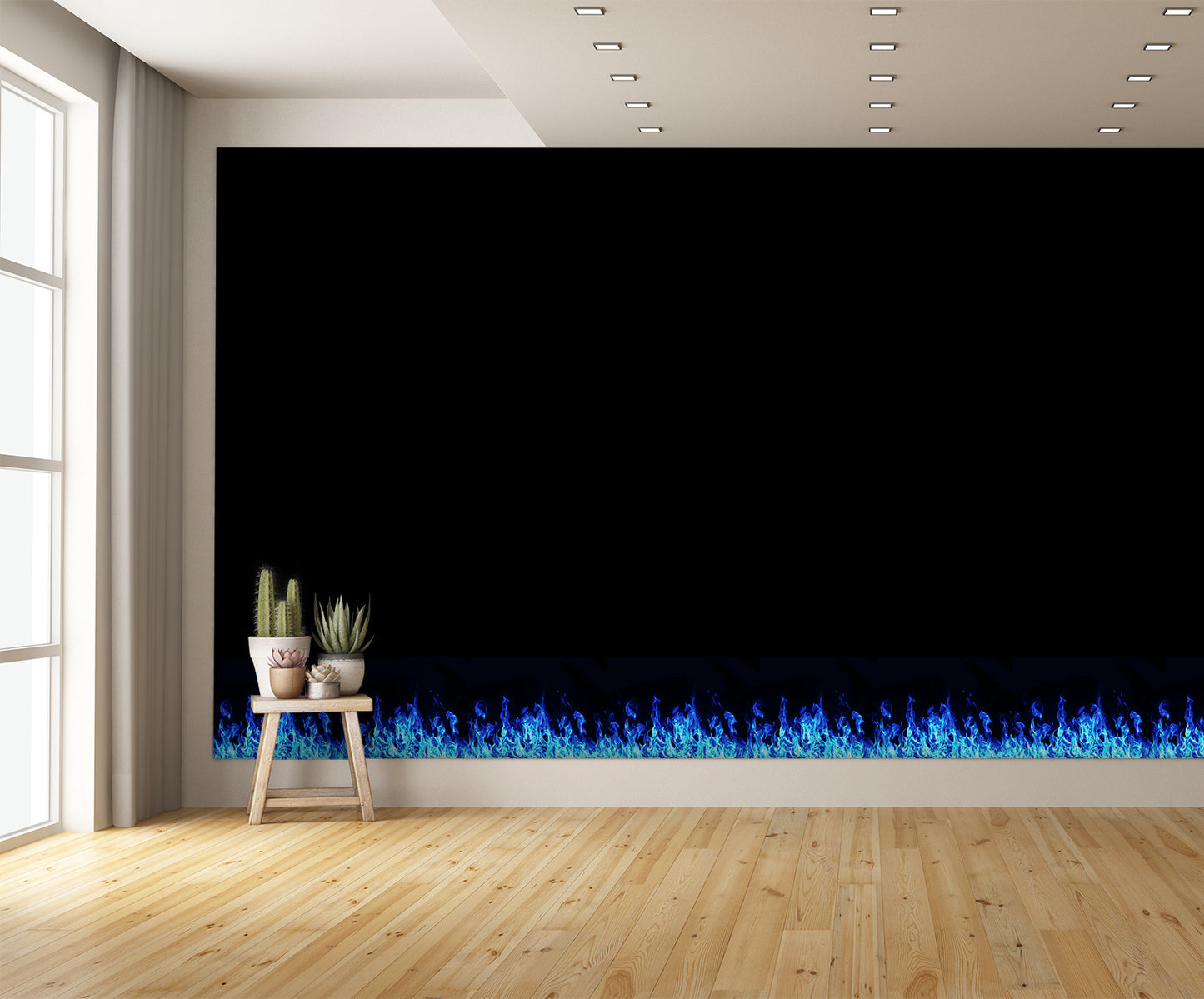 Blue Flaming Fire Border Custom Designed Wallpaper