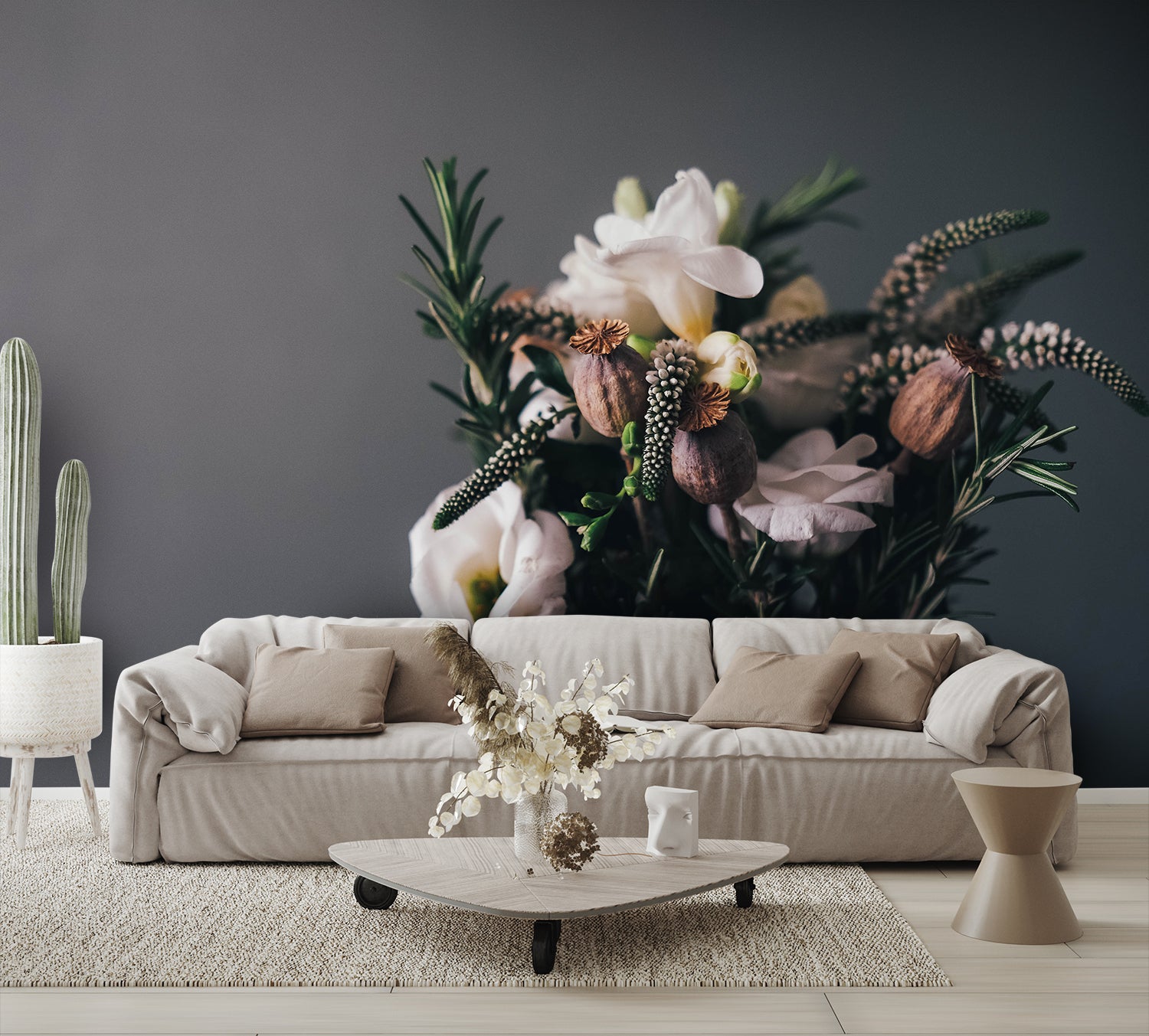 Gray Flower Bouquet Art Wallpaper