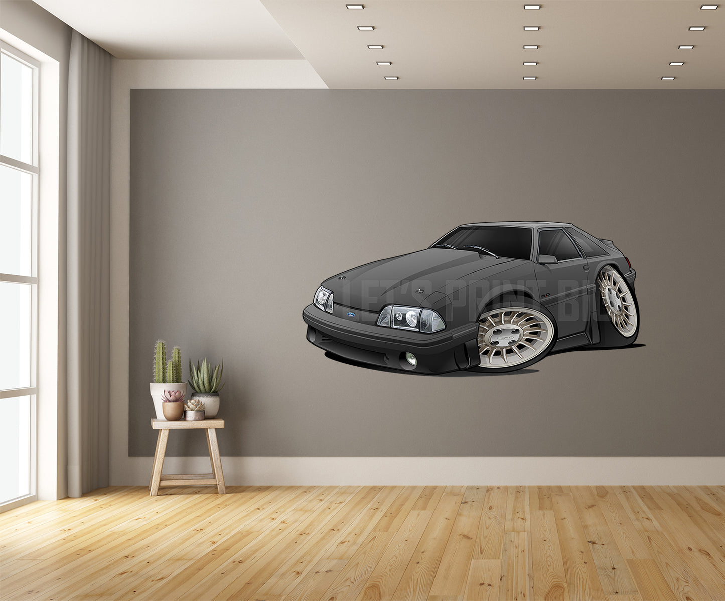 Car Art Matte Black Fox Body Mustang Hot Rod Cartoon Wall Decal