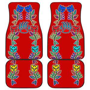 4 Generations Floral with Bearpaw Red Set of 4 Car Floor Mats
