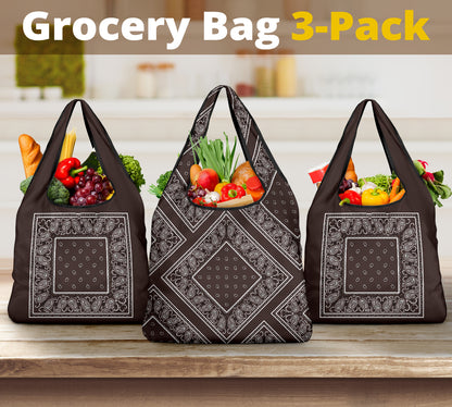 Coffee Brown Bandana Grocery Bag 3-Pack