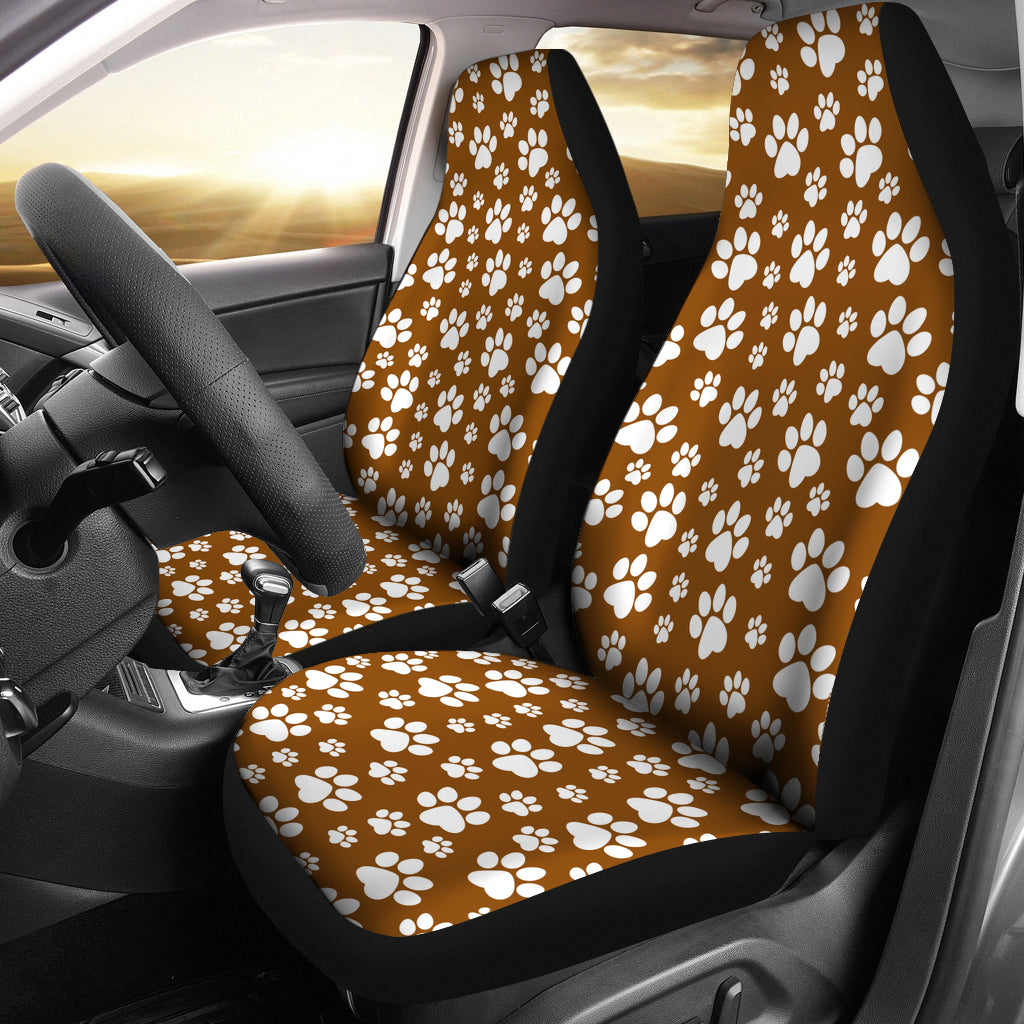 Paw Print Car Seat Covers Brown