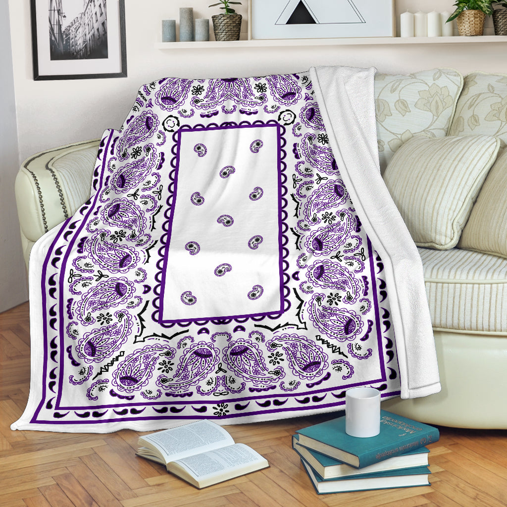 Ultra Plush White with Purple Bandana Premium Blanket