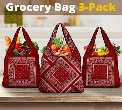 Maroon Red Bandana Grocery Bag 3-Pack