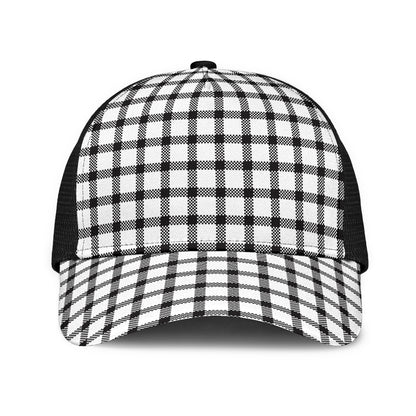 Black and White Buffalo Plaid Print Mesh Back Cap