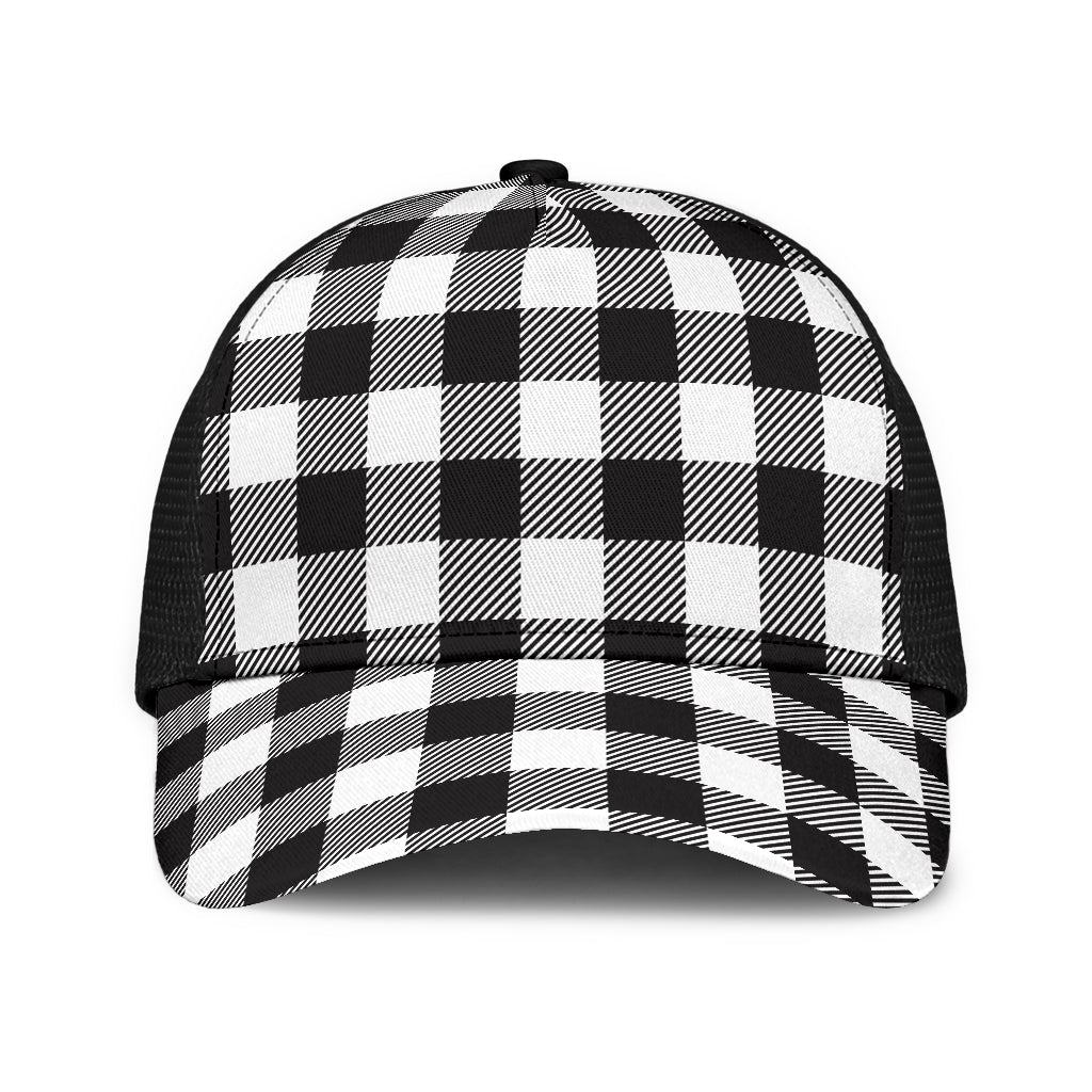 Black and White Buffalo Plaid Print Mesh Back Cap