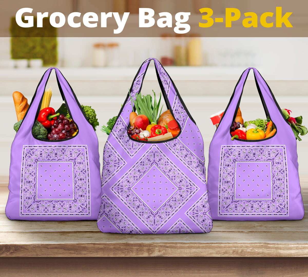 Lilac Bandana Grocery Bag 3-Pack