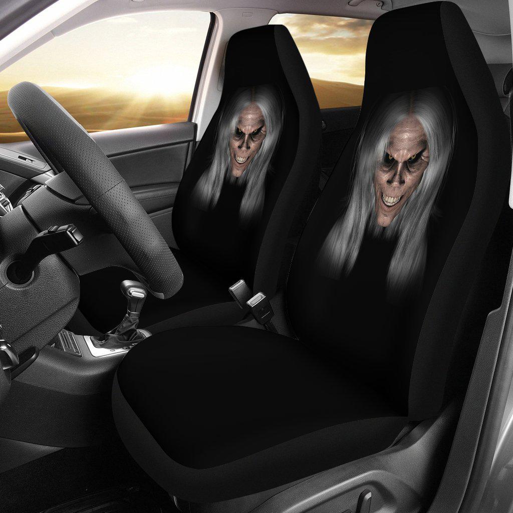 Scary Horror Gray Hair Design Black Seat Covers