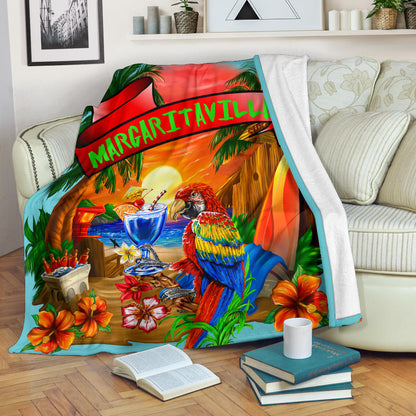 Margaritaville Baby Blue Parrot Sunset Beach Premium Blanket