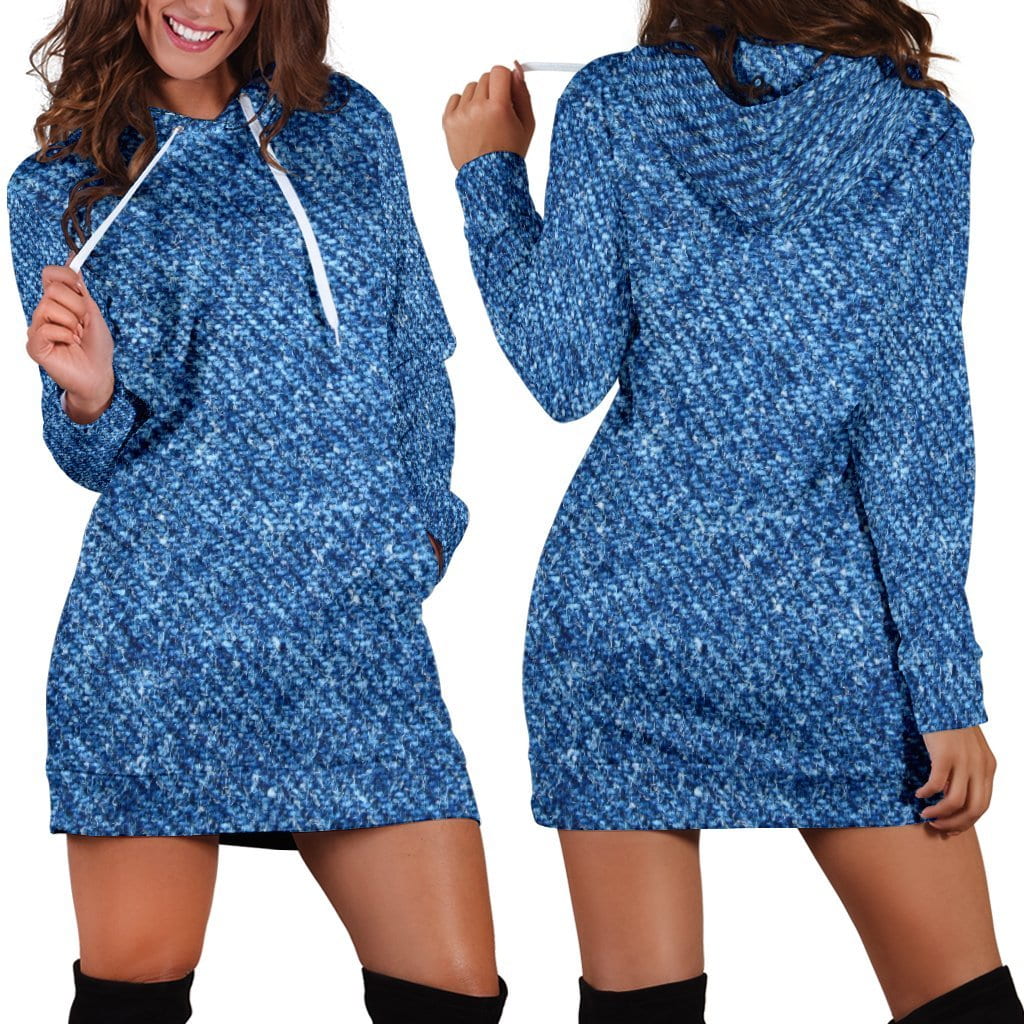 Denim Print Womens Hoodie Dress