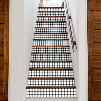 Black and White Buffalo Plaid Print Stair Stickers (Set of 13)