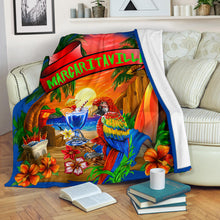 Margaritaville Royal Blue Parrot Beach Sunset Premium Blanket