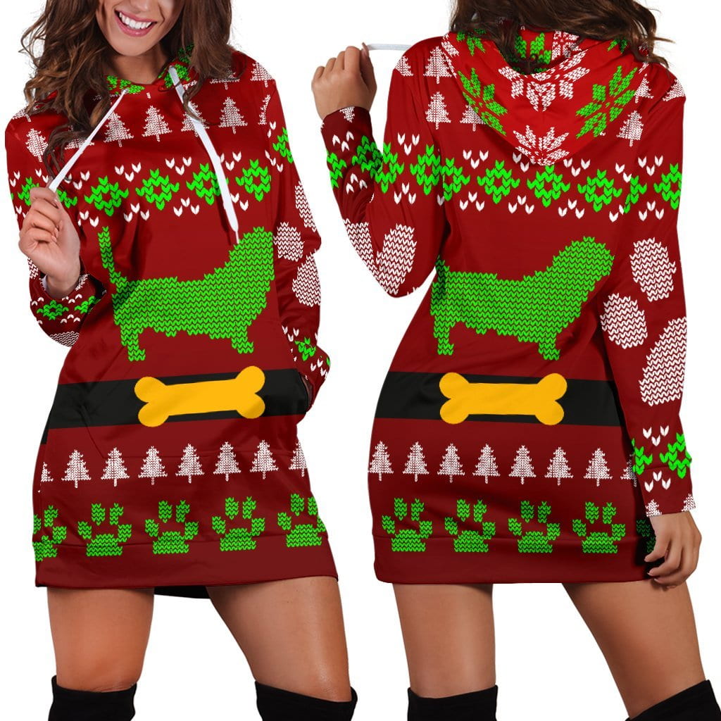 Dachshund Ugly Christmas Hoodie Dress