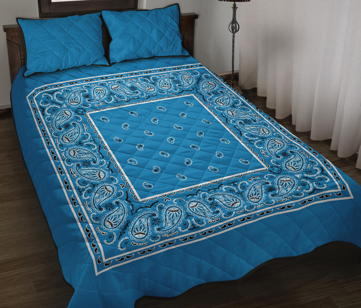 Sky Blue Bandana Bed Quilts with Shams