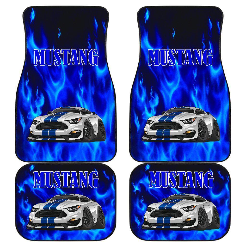 Mustang Blue Flames Floor Mats Set of 4