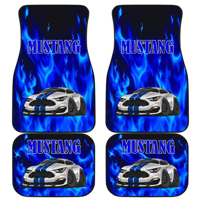 Mustang Blue Flames Floor Mats Set of 4