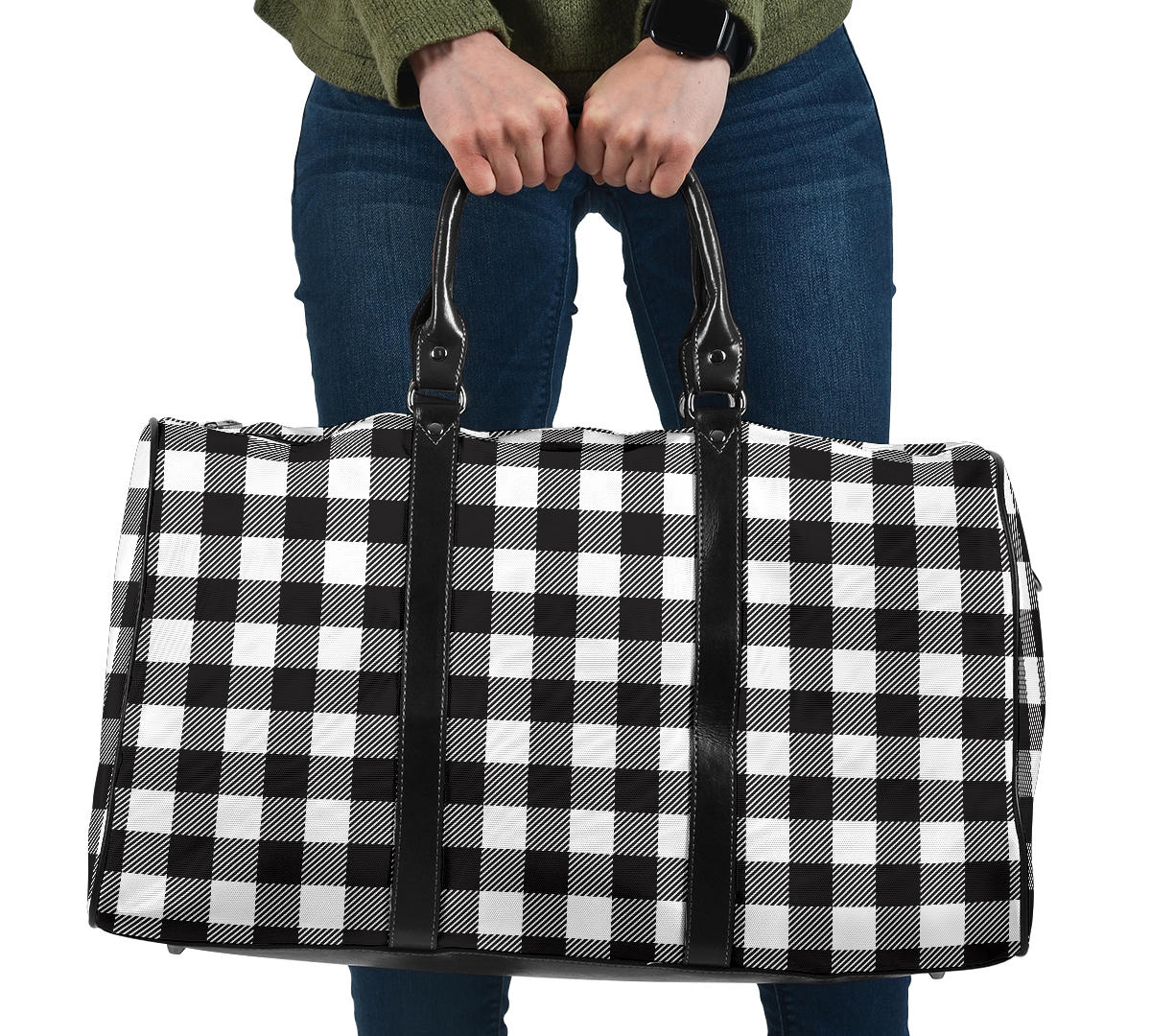 Black and White Buffalo Plaid Travel Bag