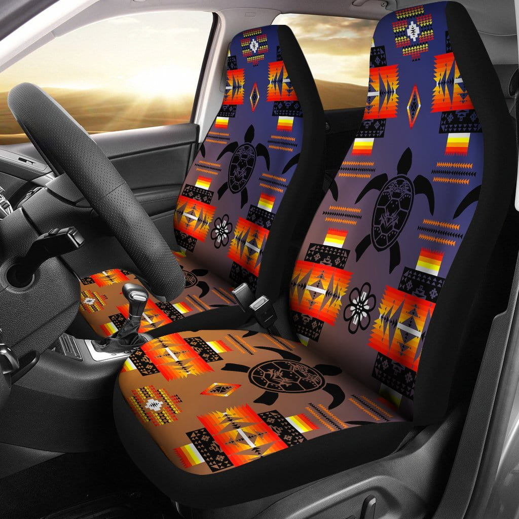 Turtle Dark Blue Orange Set of 2 Car Seat Covers