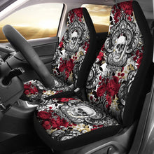 Gothic Skull and Red Roses Universal Bucket Car Seat Covers
