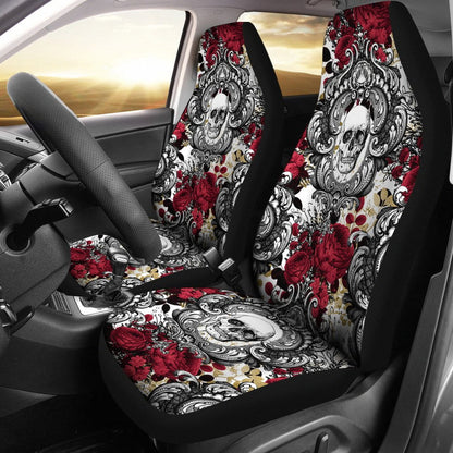 Gothic Skull and Red Roses Universal Bucket Car Seat Covers