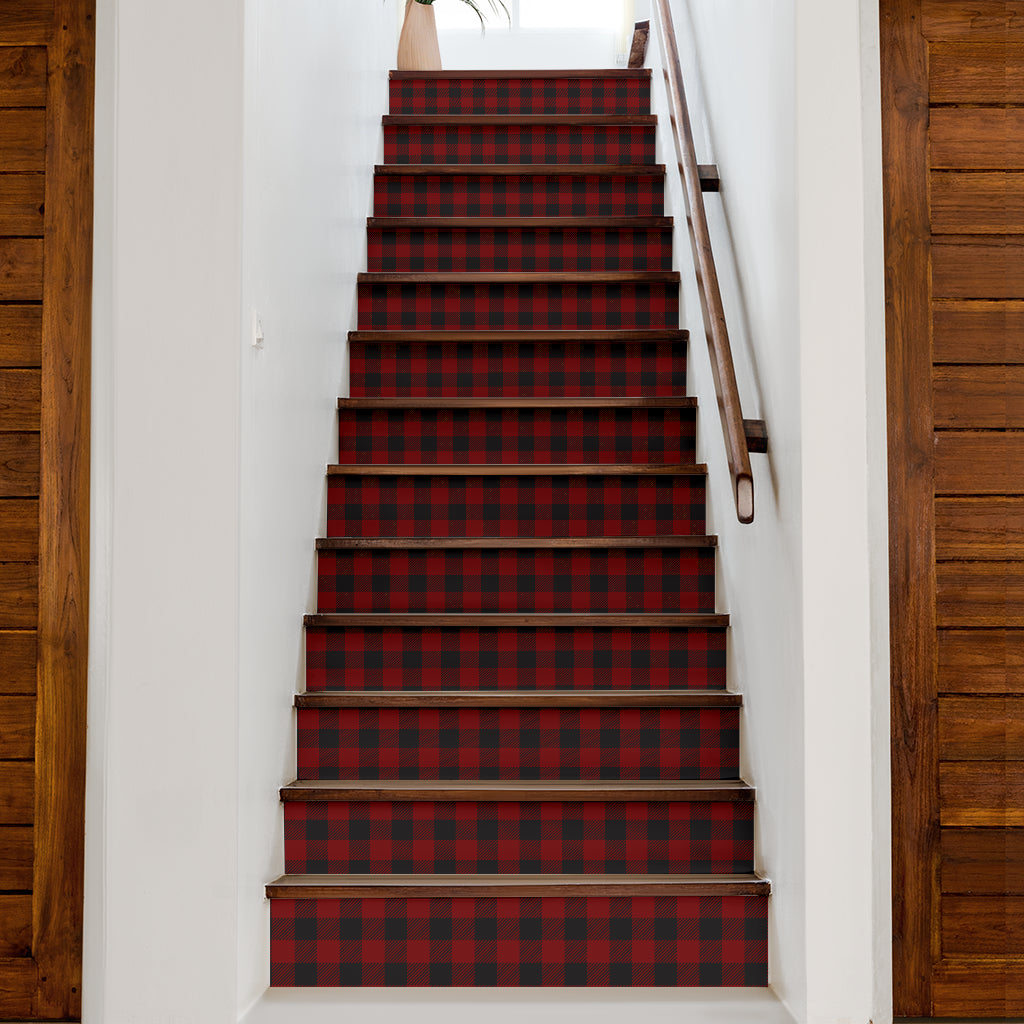 Black and White Buffalo Plaid Print Stair Stickers (Set of 13)