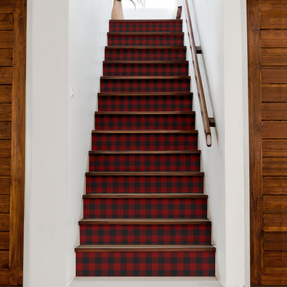 Black and White Buffalo Plaid Print Stair Stickers (Set of 13)
