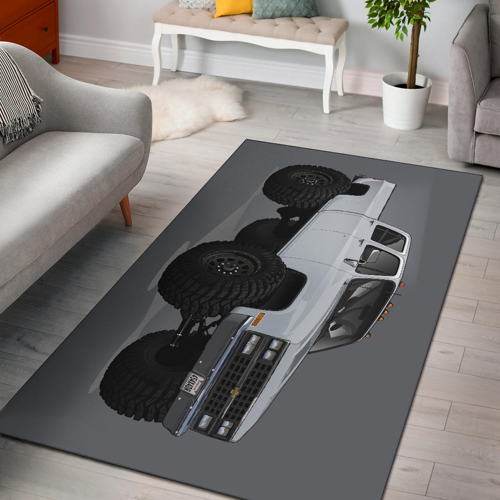 White 4x4 Crew Cab Pickup Truck Car Art Area Rug