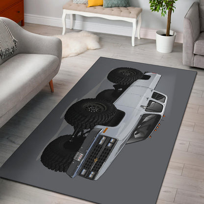 White 4x4 Crew Cab Pickup Truck Car Art Area Rug