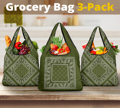 Army Green Bandana Reusable Grocery Bag 3-Pack