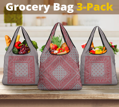 Gray and Red Bandana Grocery Bag 3-Pack