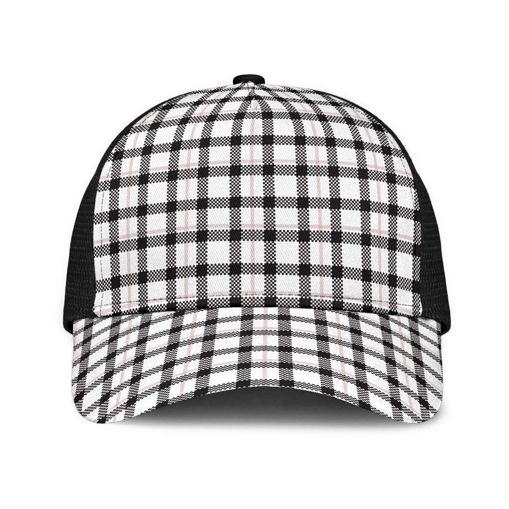 Black and White Buffalo Plaid Print Mesh Back Cap
