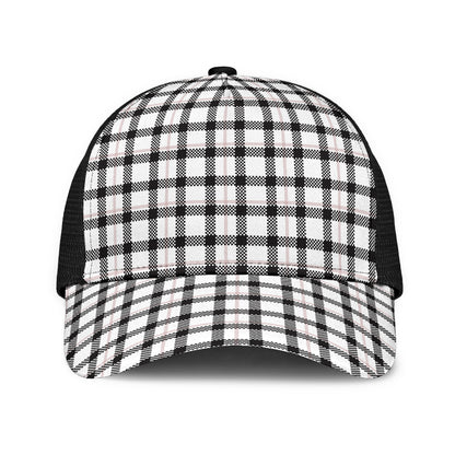 Black and White Buffalo Plaid Print Mesh Back Cap