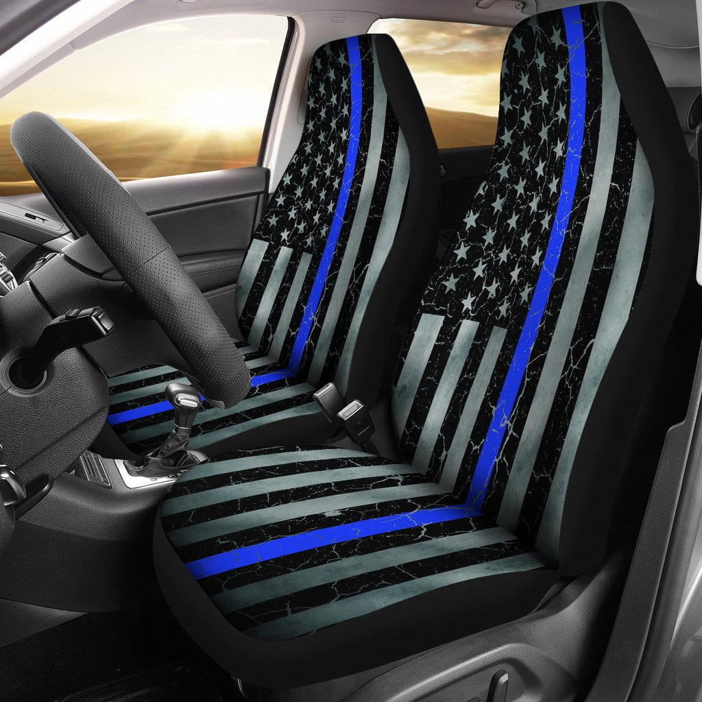 Thin Blue Line Crackle Seat Covers