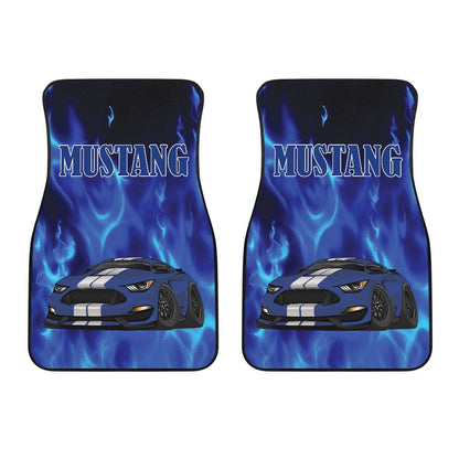 Mustang Blue Flames Front Car Mats