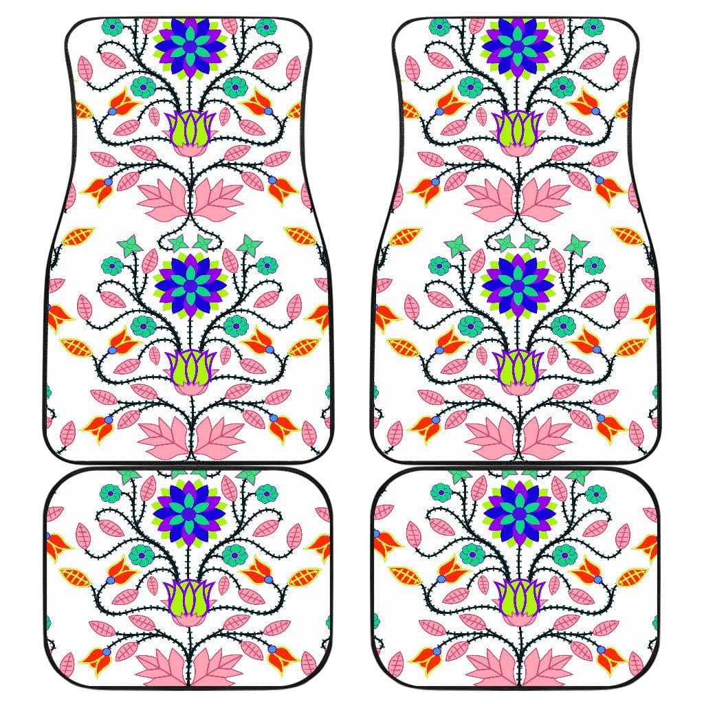 Floral Beadwork Four Clans White Set of 4 Car Floor Mats