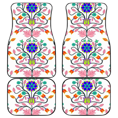 Floral Beadwork Four Clans White Set of 4 Car Floor Mats