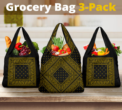 Black Gold Bandana Reusable Grocery Bag 3-Pack