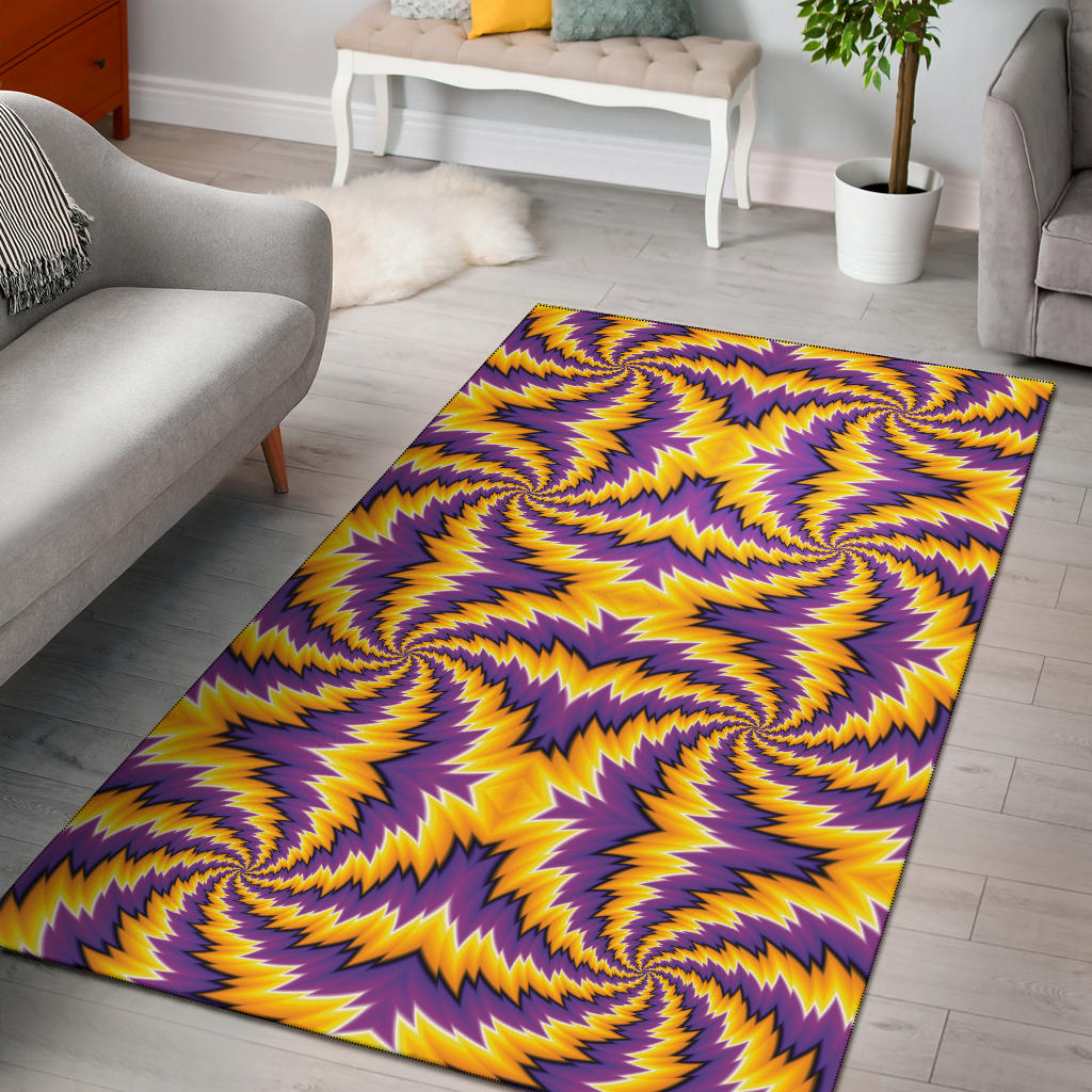 Spiral Optical Illusion Area Rug Purple Yellow