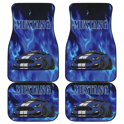 Blue Mustang Silver Stripes Car Mats