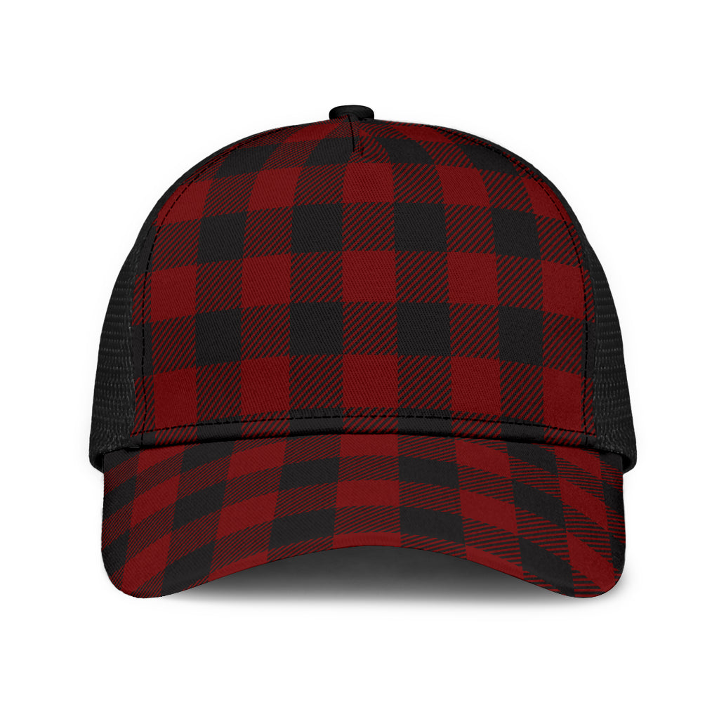 Black and White Buffalo Plaid Print Mesh Back Cap