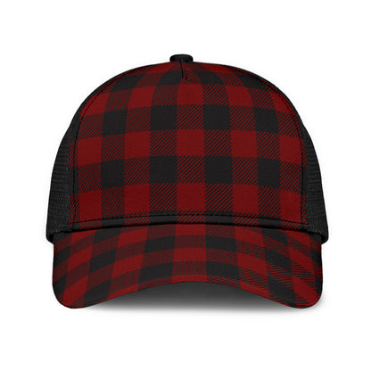 Black and White Buffalo Plaid Print Mesh Back Cap